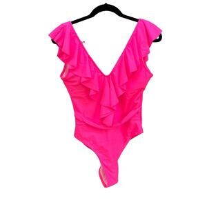 NWOT Amazon ruffle hot pink one piece bathing suit, women's medium